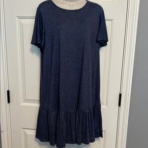 Casual Navy Blue Ruffle Hem Dress